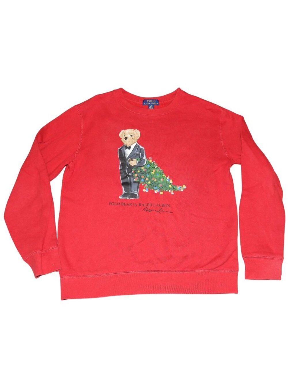 Polo Ralph Lauren Tuxedo Christmas Tree Bear Red Sweatshirt Women's Large
